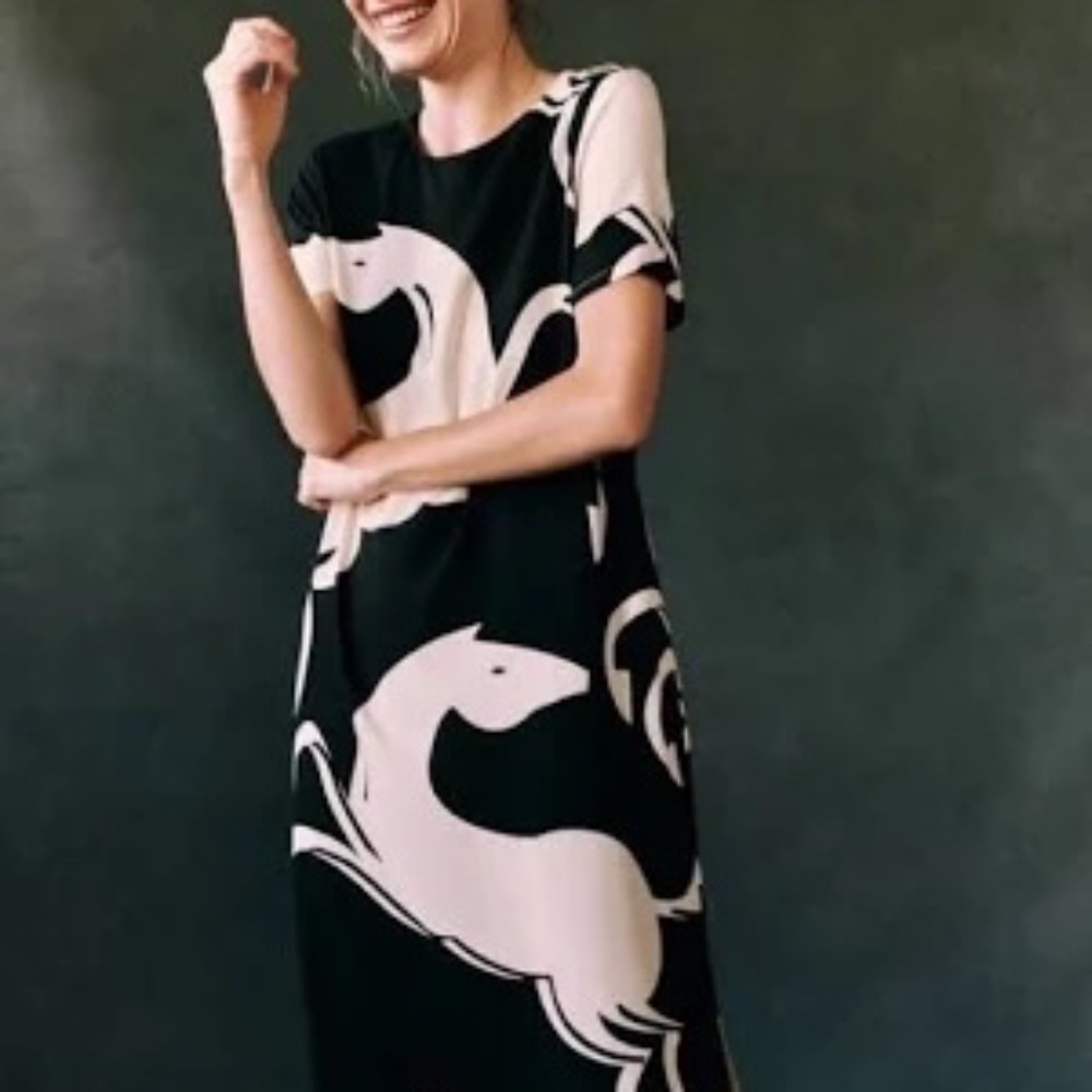 Black & Cream Graphic Midi Dress - Women